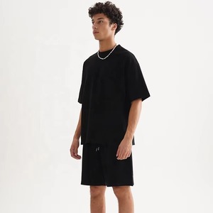 Venta al por mayor Plain Short Set Sweat 2 piezas camiseta y pantalones cortos lavados Oversize 100% algodón transpirable secado rápido conjunto de verano - Product Image 1