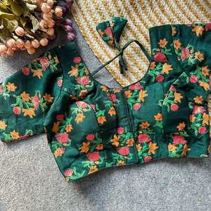 Touch of Golden And Silver Real Weaving Flower Vichitra Silk <b>Readymade</b> <b>Blouse</b> - Product Image 1