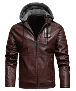 Veste en cuir PU à capuche pour homme, élégante, multi-poches, de qualité supérieure, personnalisable, fermeture éclair, mode - Product Image 1