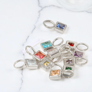 925 plata esterlina DIY dijes collar aguamarina corte cuadrado piedra preciosa piedra natal inoxidable moda colgantes encantos - Product Image 5