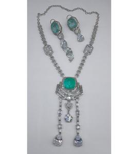 ชุดสร้อยคอพร้อมต่างหูประดับเพชรซิร์คอนคุณภาพสูง ดีไซน์ทันสมัย ชุบเงิน สำหรับงานแต่งงานและงานเลี้ยง สำหรับผู้หญิง - Product Image 4