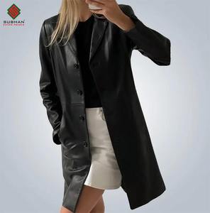 Abrigo de Cuero Negro Vintage Hecho a Mano de los Años 90 para Mujer, Abrigo Largo Clásico de Cuero Genuino para Mujer, Abrigo de Cuero Real - Product Image 4