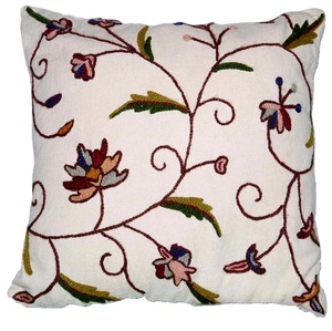 Housse de coussin en laine et jute brodée à la main avec coutures Crewel Design de feuilles florales Boho pour la maison et l'hôtel - Product Image 3