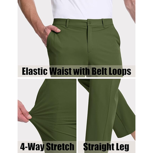 Pantalones de golf informales para hombre, transpirables, 100% de algodón, de lona, de cintura media, holgados, con cordón, de calle alta, de color liso teñido - Product Image 5