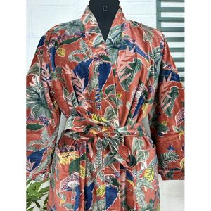 Luxury Unisex Robe Floral Red Malibu Bluish Autumn <b>Winter</b> <b>Jacket</b> Elegant Floral Design Velvet Silk Lined Reversible One Fits All - Product Image 2
