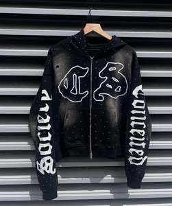 Sweat à Capuche Personnalisé avec Applique pour Homme Délavé à l'Acide Surdimensionné en Coton Éponge Française Épaule Tombante Vintage Sweat à Capuche Zip up 480gsm - Product Image 1