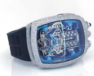 Montre chef-d 'œuvre automatique de luxe Tonneau glacé pour hommes Style Hip Hop de haute qualité avec cadran bleu transparent en forme de baril - Product Image 2