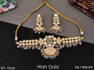 <b>Kundan</b> <b>Jewelry</b> High Gold Plated Designer Party Wear Short Necklace Set - Product Image 4