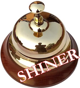 Hermoso diseñador de 5 ", servicio de campana de llamada de escritorio de latón para hoteles, escuelas, restaurantes, decoración, campanas de latón, recepción, campana de Base de madera - Product Image 3