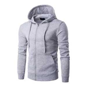 Sweat-shirt à capuche à manches longues et fermeture éclair de couleur unie pour hommes - Product Image 4