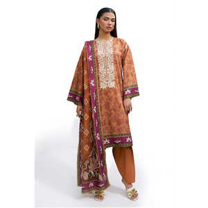 Traje de Muselina Estampada de 3 Piezas con Cuello Bordado, Estilo Translúcido Moderno, ODM para Tallas XS-XL, Uso Diario/Fiesta - SD-52229 - Product Image 3