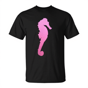 Camiseta Unisex de Manga Corta con Cuello Redondo y Estampado de Serigrafía de Caballito de Mar Rosa Vintage, para Vacaciones en la Playa, con Diseño de Animal Marino - Product Image 2