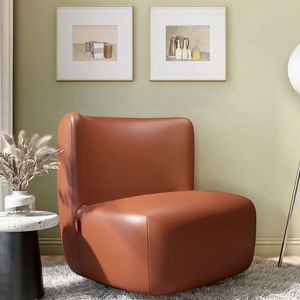 Modern Style Brown Leatherette <b>Wing</b> Back Percy Swivel Lounge <b>Chair</b> with Wood Legs Portable Home Furniture <b>for</b> Living Room Use - Product Image 1
