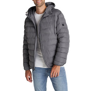 New Arrival Men's Winter Waterproof Quilted <b>Puffer</b> <b>Jacket</b> Windbreaker <b>Thin</b> Hooded with Front Logo OEM Service - Product Image 1