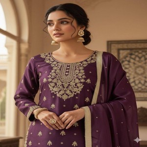 VASTRA COTTAGE GMY Traje Sharara de Seda con Top Bordado con Lentejuelas, Dupatta con Cuentas, Conjunto Sharara de Diseño para Fiesta para Mujer - Product Image 2