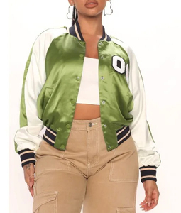 Chaqueta de poliéster satinado personalizada de alta calidad para mujer, ropa de calle con bordado, ropa transpirable de gama alta para mujer - Product Image 1