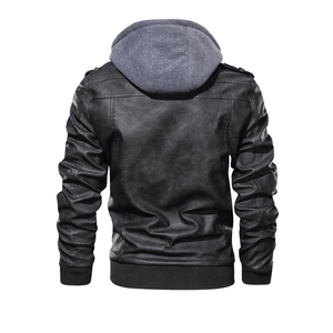 Veste à capuche en cuir de motard pour homme couleur noire élégante prête à expédier, vente en gros de veste d'hiver en cuir de vache vintage pour homme 1 quantité minimale de commande - Product Image 4
