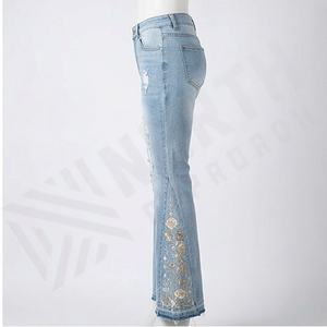 Breathable Hot Selling Women Denim Flared Trousers Anti-wrinkle Affordable Rate Light <b>Weight</b> Premium Ladies Fashion Jeans - Product Image 3