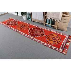 Turkish 2.8x12.1 ft Rug, <b>Runner</b> Vintage Rug, <b>Red</b> Orange Ombr Wool Rug - Product Image 2