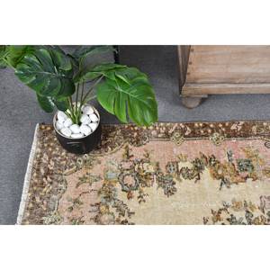 Tapis turc vintage beige marron 3.7x7 pieds fait à la main classique grande surface rectangle laine latex support patchwork pour chambre d'ado - Product Image 5