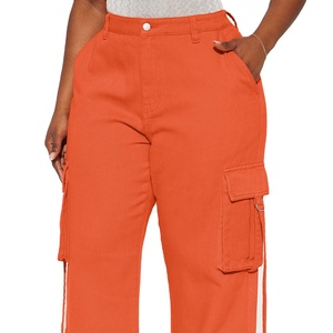 Breathable Womens <b>Jeans</b> Comfortable Cargo Style Multi Pockets Cotton Denim Over Length Pants - Product Image 2