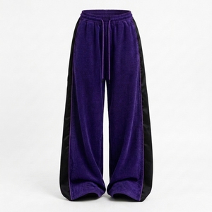 Pantalon large en velours côtelé 100 % coton léger personnalisé pour femme, coupe décontractée, taille à cordon, empiècements latéraux contrastants, style streetwear - Product Image 6