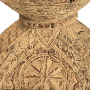 Bol sur piédestal en bois sculpté antique avec texture rustique, artisanat traditionnel, surface patinée - Product Image 3