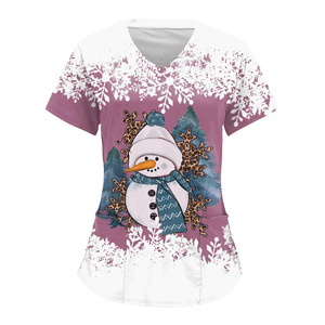 Camiseta de Manga Corta con Cuello en V Informal y Ecológica con Estampado Navideño en 3D para Mujer, Ajuste Regular, Tela Twill, Diseño Personalizado al por Mayor - Product Image 3
