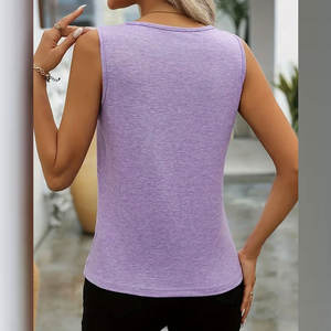 Camisetas sin mangas OEM personalizadas al por mayor para mujer, chaleco de cuello redondo sin mangas a la moda de verano, camisetas sin mangas personalizadas para mujer - Product Image 3