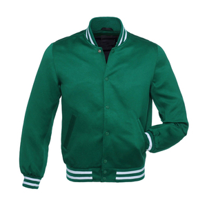 Blouson de baseball en satin de couleur verte pour hommes Blouson universitaire à manches longues pour hommes Blouson de baseball pour adultes Veste de baseball coupe ajustée - Product Image 1