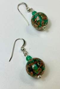 Pendiente de cristal veneciano auténtico verde azulado Cristal de Italia cobre moteado pendiente de moda regalo para niña regalo de cumpleaños - Product Image 3