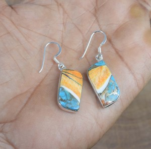 925 Solid Sterling Silver Fine Dangle <b>Earrings</b> Oyster Turquoise Bezel Setting <b>Hook</b> with December Month Birthstone Charm - Product Image 3