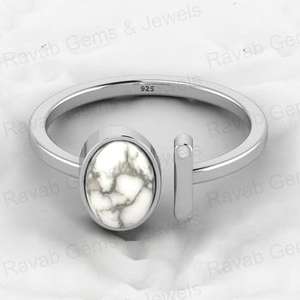 Top vente 925 argent bague femme pierre Howlite blanche naturelle 6x8mm forme ovale réglable minimaliste or Rose bijoux fins - Product Image 5