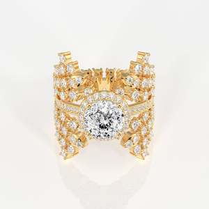 18K <b>Gold</b> Moissanite Diamond <b>Cocktail</b> <b>Ring</b> Portuguese Cut Elegant and Luxurious - Product Image 1