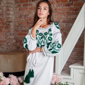 Customize Embroidery <b>Knee</b> <b>Length</b> Side Slit Cotton Fashion Occasion Short <b>Dress</b> - Product Image 2