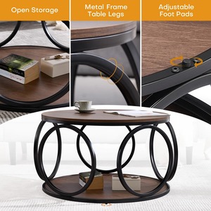 Mesa de Centro Rectangular Moderna y Ecológica con Estante de Almacenamiento Abierto, Marco de Metal Negro, Muebles para el Hogar, Sala de Estar, Recepción - Product Image 5