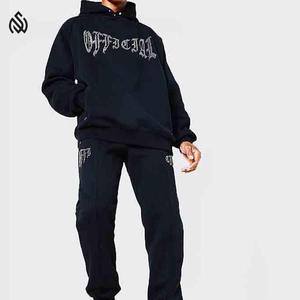 ชุดวิ่งออกกำลังกายสำหรับผู้ชายชุดวอร์มผ้าฝ้ายแนวสตรีท100% ออกแบบได้ตามต้องการใช้เทคนิคการทำพลอยเทียม - Product Image 2