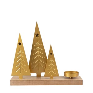 Portavelas de Aluminio Dorado de Alta Calidad con Forma de Árbol de Navidad y Estrella, con Base de Madera Marrón, Decoración Ecológica para el Hogar, Regalo - Product Image 2