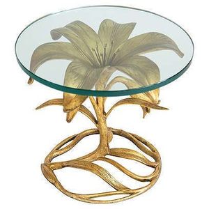 Table basse élégante en aluminium de conception florale avec le dessus en verre approprié aux intérieurs de salon et aux buts décoratifs - Product Image 6