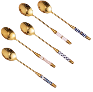 Couverts de table manche en marbre ensemble de couverts finis or de style moderne accessoires de coutellerie de cuisine haute vente - Product Image 4