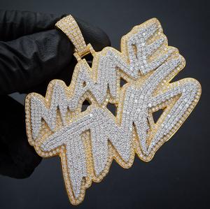 Pendentif de luxe en argent sterling plaqué or 14K avec breloques en lettre personnalisée Moissanite coupée pour cadeau - Product Image 2