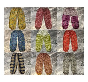 Pantalones harén de seda Sari hechos a mano indios, pantalones de Yoga Hippie bohemios para mujer, ropa de playa Unisex de verano, pantalones harén delanteros planos cómodos - Product Image 2