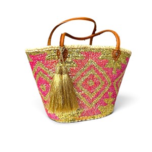<b>Blue</b> Gold <b>Sequin</b> Straw Beach Bag Woven Tote Handbag with Leather Handles Tassel for Women - Product Image 3