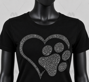 Camiseta de Manga Corta para Mujer, Personalizada con Logotipo Vintage y Corazón de Pedrería, Negra, Suave, Holgada, OEM - Product Image 2