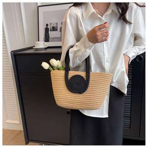 New Style Woven Tote Bag High-End Simple Handbag Straw Cotton Yarn Woven Open Closure Versatile Women's Bag - Product Image 6