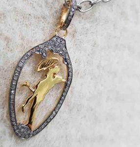 Pendentif de couple vintage en argent sterling 925 avec diamants naturels pavés, bijoux de taille 35x20 mm, plaqué rhodium noir pour mariage et fiançailles - Product Image 4