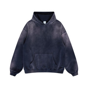 Pull-over à capuche surdimensionné personnalisé pour hommes, Streetwear d'hiver lavé à l'acide avec logo brodé 100% coton, poids du tissu de 500 grammes - Product Image 5