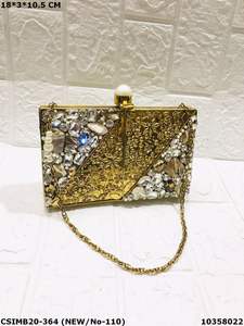Luxurious Artisan Made Evening <b>Clutches</b> Adorned with Crystal Stones Brass Mother of <b>Pearl</b> Epitomizing Elegance & Opulence - Product Image 5