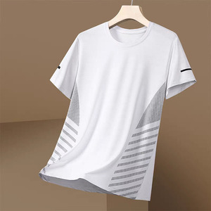 Camiseta de manga corta de seda helada con diseño impreso y bordado con logotipo personalizado OEM, Camiseta deportiva fina de malla de secado rápido para hombre - Product Image 5