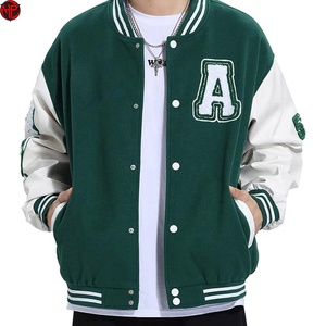 2026 Green <b>White</b> Wool Letterman Jacket <b>Men's</b> Baseball Varsity <b>Coat</b> Winter Regular Length Custom Logo Outerwear - Product Image 1